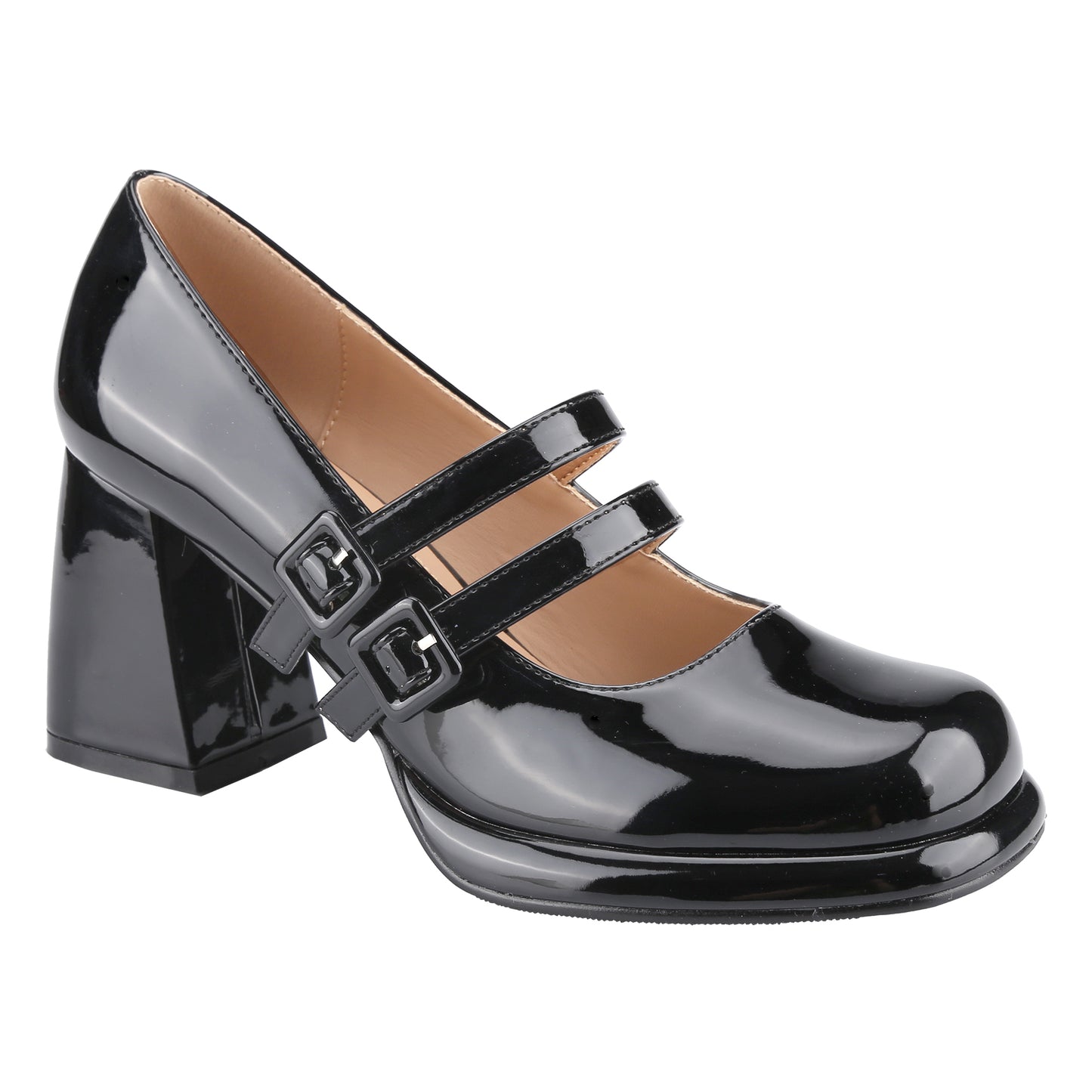 Women's High Heel Chunky Mary Jane Pumps with Square Toe