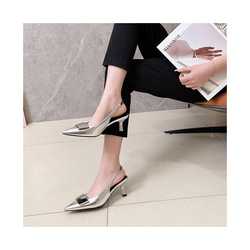 Elegant Womens Slingback Pumps with Buckle Pointed Toe Kitten Heel Low Heel Dress Shoes for Office & Party