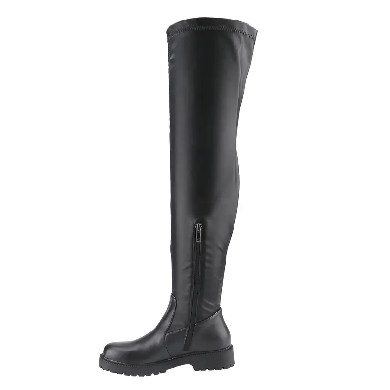 Women's Over-the-Knee Boots Round Toe Leather, Side Zipper Flat Heel, Plus Size and Comfortable Walking Boots with Amber Thick Sole