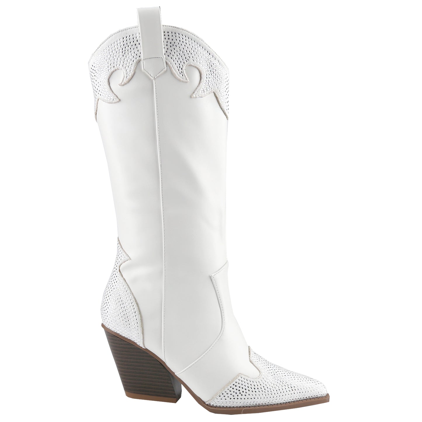 Western-Inspired Women's Rhinestone Cowgirl Boots Pointed Toe with 5cm Chunky Stacked Heel and Pull-On Design