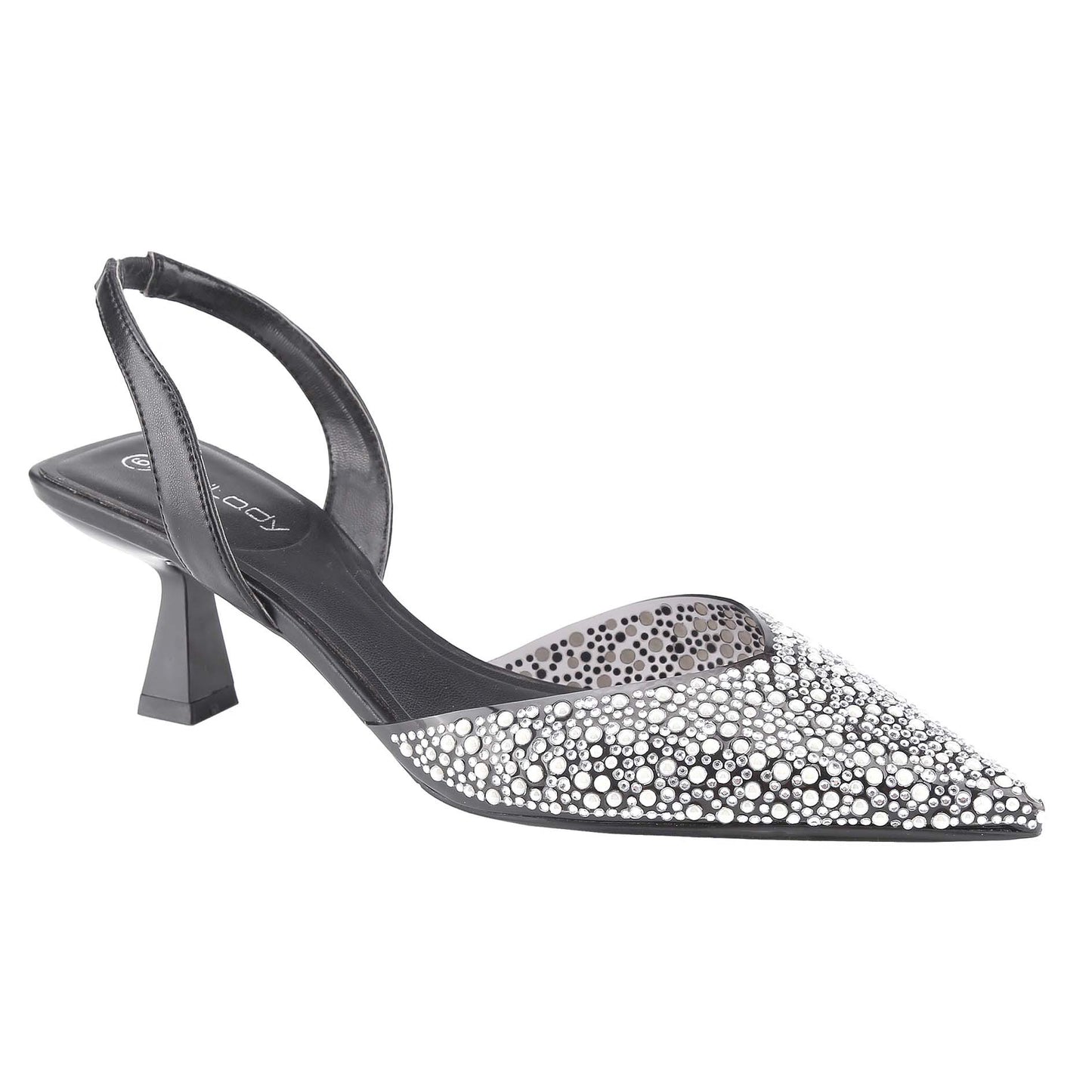 Rhinestone Embellished Pointed Toe Open-Back High Heels