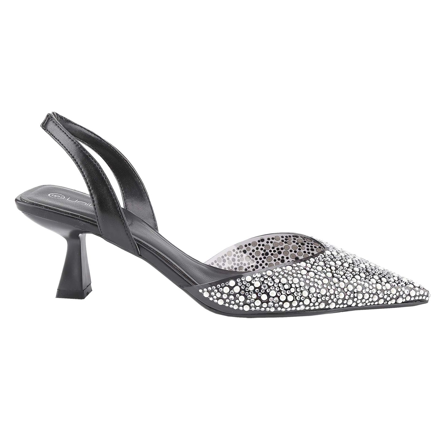 Rhinestone Embellished Pointed Toe Open-Back High Heels