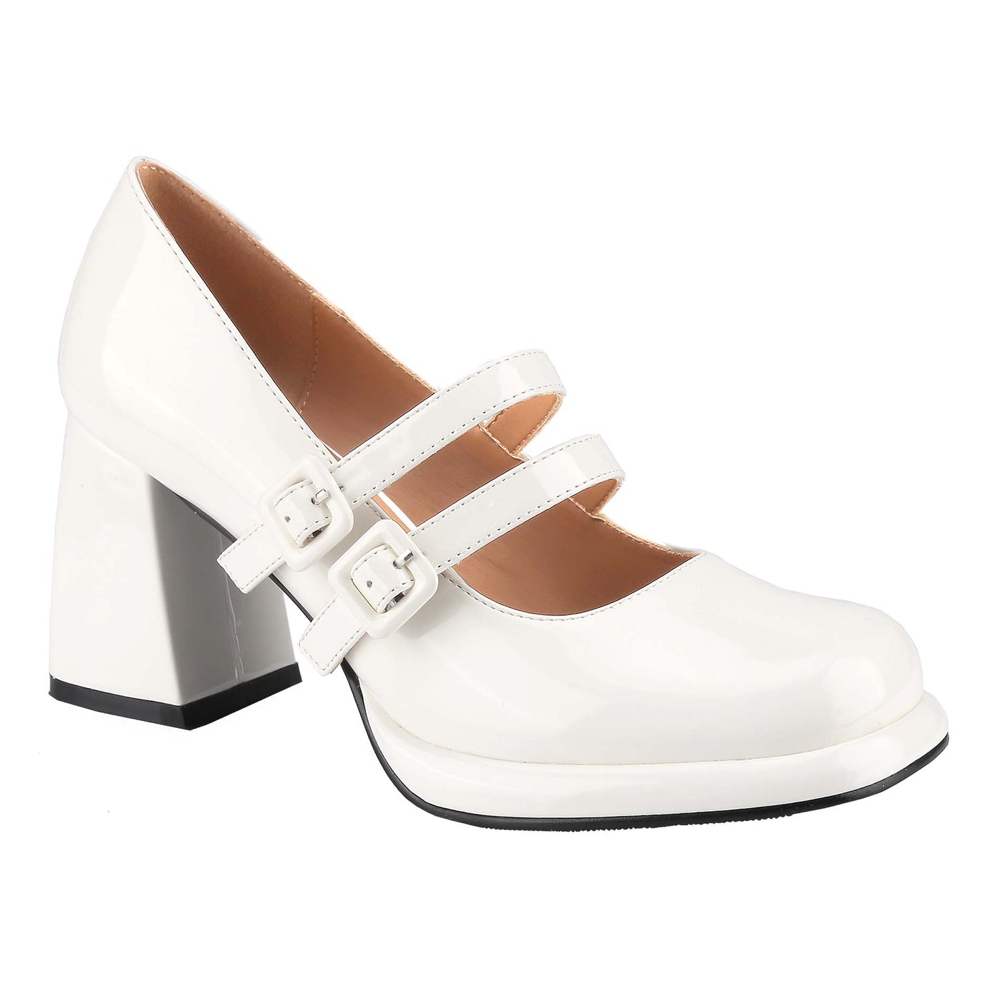 Women's High Heel Chunky Mary Jane Pumps with Square Toe