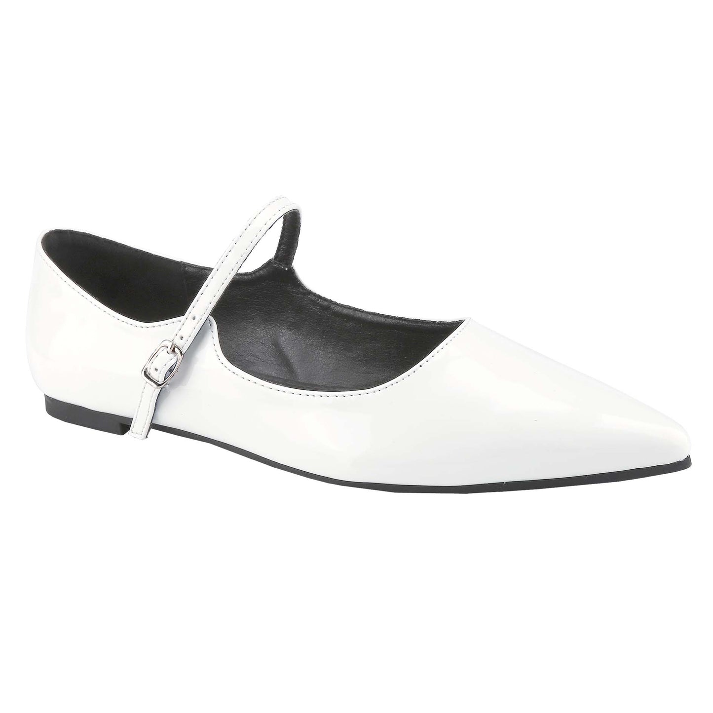 Women's Mary Janes with Adjustable Straps, Pointed Toe, Retro Patent Leather Ballet Flats Elegant Dress Shoes
