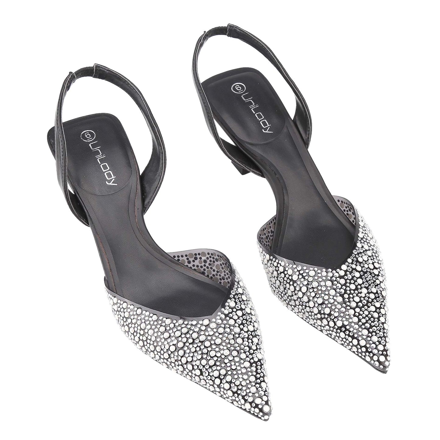 Rhinestone Embellished Pointed Toe Open-Back High Heels