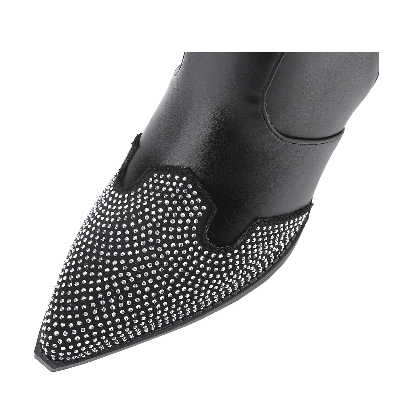 Western-Inspired Women's Rhinestone Cowgirl Boots Pointed Toe with 5cm Chunky Stacked Heel and Pull-On Design