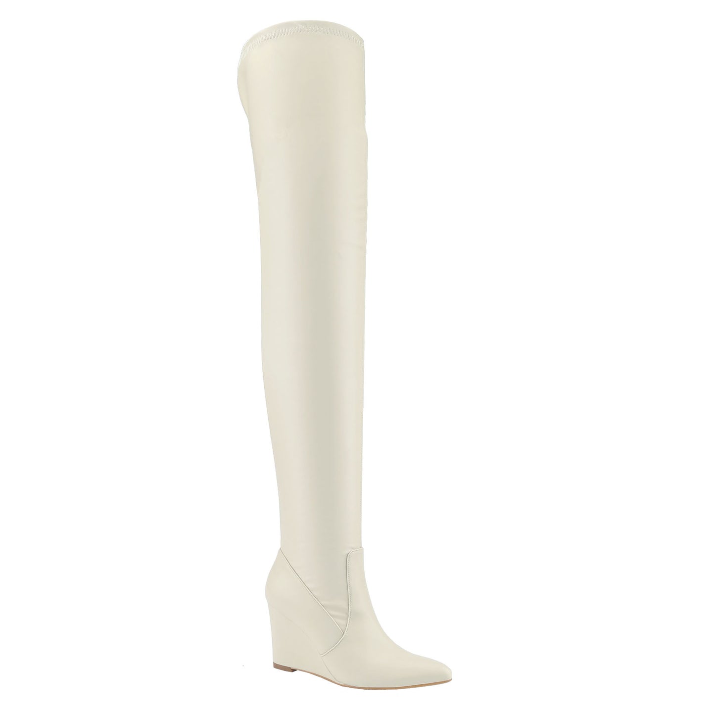 Women's Pointed Toe Wedge Knee-High Boots Stretch Fabric Over-the-Knee Design