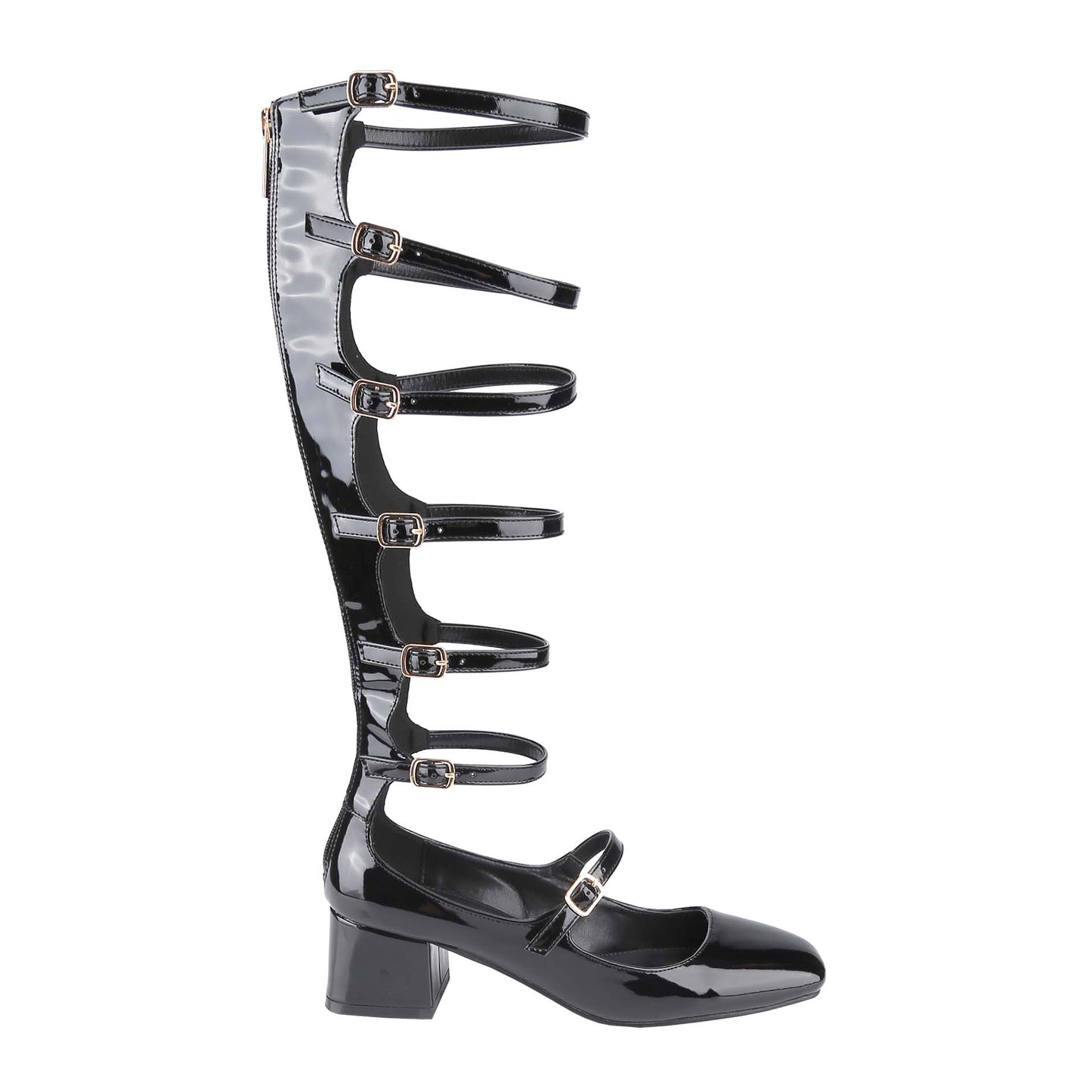 Women's All-Season Mary Jane Shoes: Square-Toe Buckled Cutout Boots