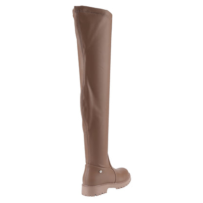 Women's Over-the-Knee Boots Round Toe Leather, Side Zipper Flat Heel, Plus Size and Comfortable Walking Boots with Amber Thick Sole