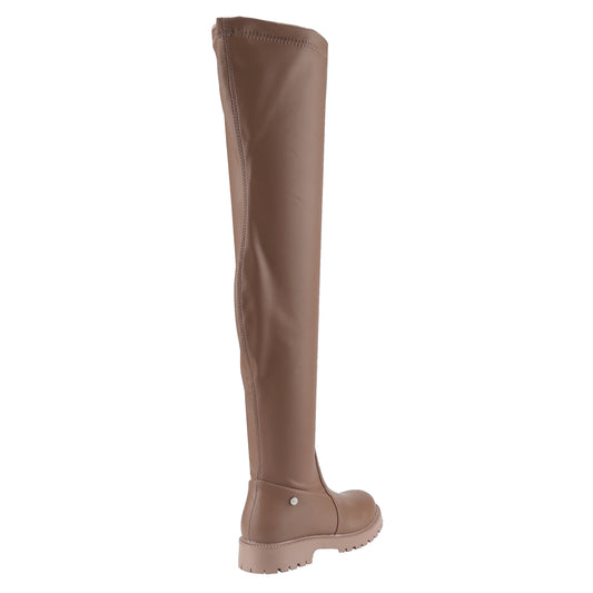Women's Over-the-Knee Boots Round Toe Leather, Side Zipper Flat Heel, Plus Size and Comfortable Walking Boots with Amber Thick Sole