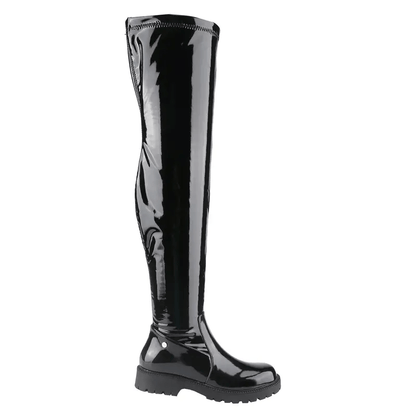 Womens Vintage Round Toe Long Flat Boots Comfortable Side Zip Riding Boots with Rubber Sole for Fall/Winter