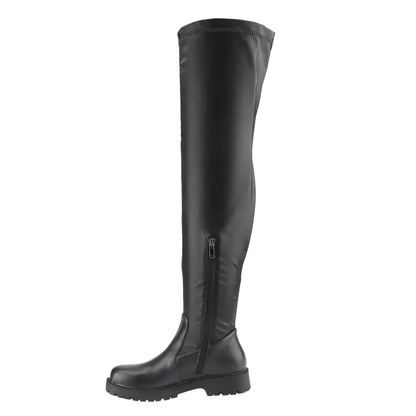 Women's Over-the-Knee Boots Round Toe Leather, Side Zipper Flat Heel, Plus Size and Comfortable Walking Boots with Amber Thick Sole