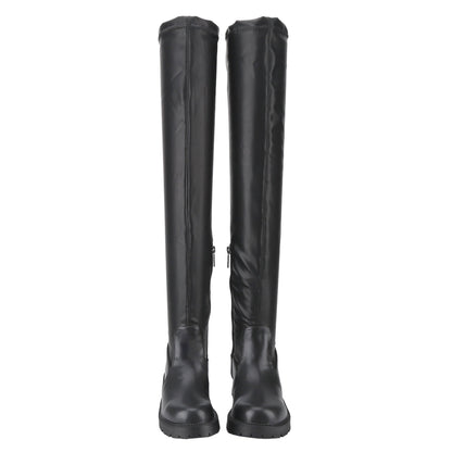 Women's Over-the-Knee Boots Round Toe Leather, Side Zipper Flat Heel, Plus Size and Comfortable Walking Boots with Amber Thick Sole