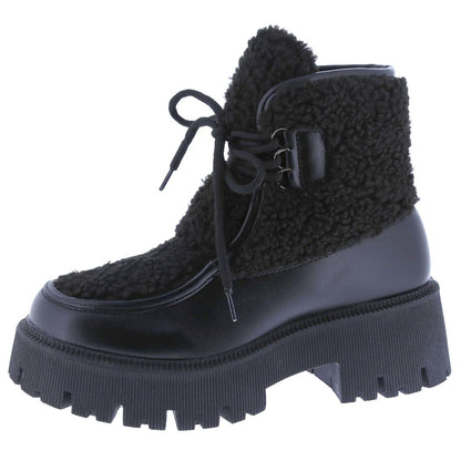 Women's autumn and winter short boots, round toe thick-soled thick-heeled boots, plush warm and comfortable ankle boots, party Christmas snow boots