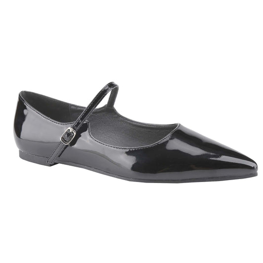 Women's Mary Janes with Adjustable Straps, Pointed Toe, Retro Patent Leather Ballet Flats Elegant Dress Shoes