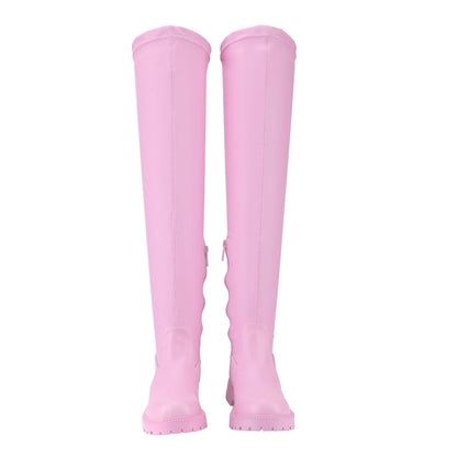 Women's Over-the-Knee Boots Round Toe Leather, Side Zipper Flat Heel, Plus Size and Comfortable Walking Boots with Amber Thick Sole