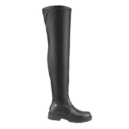 Women's Over-the-Knee Boots Round Toe Leather, Side Zipper Flat Heel, Plus Size and Comfortable Walking Boots with Amber Thick Sole