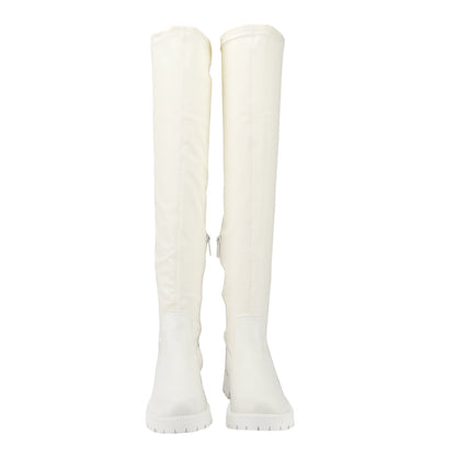 Women's Over-the-Knee Boots Round Toe Leather, Side Zipper Flat Heel, Plus Size and Comfortable Walking Boots with Amber Thick Sole