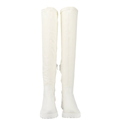 Women's Over-the-Knee Boots Round Toe Leather, Side Zipper Flat Heel, Plus Size and Comfortable Walking Boots with Amber Thick Sole