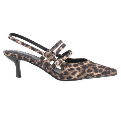 Women's pointed-toe patent leather heels, slingback ankle strap buckle sandals, low-heeled stiletto fashion party dress shoes