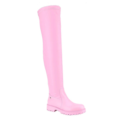 Women's Over-the-Knee Boots Round Toe Leather, Side Zipper Flat Heel, Plus Size and Comfortable Walking Boots with Amber Thick Sole