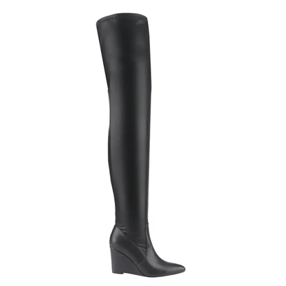 Women's Pointed Toe Wedge Knee-High Boots Stretch Fabric Over-the-Knee Design