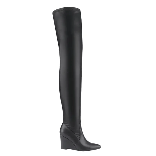 Women's Pointed Toe Wedge Knee-High Boots Stretch Fabric Over-the-Knee Design