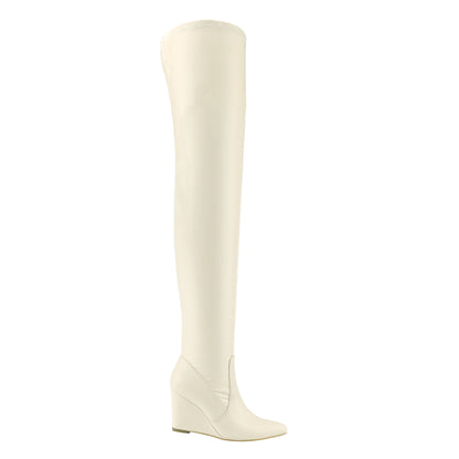 Women's Pointed Toe Wedge Knee-High Boots Stretch Fabric Over-the-Knee Design
